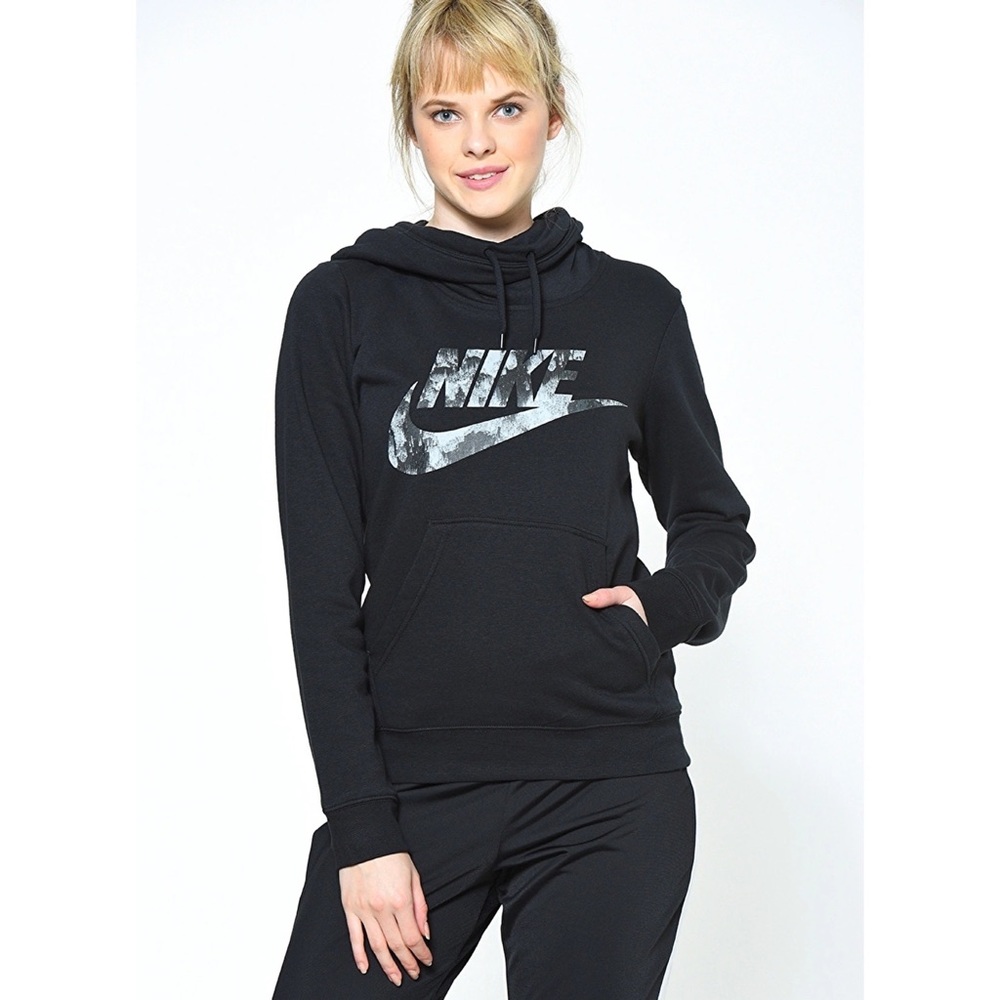 Nike Womens Funnel Neck Hoodie Sweatshirt Black